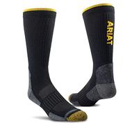 ARIAT High Performance Crew Tek Breathable Poly Blend Work Boot Sock, 2-Pair Pack, Black, Large