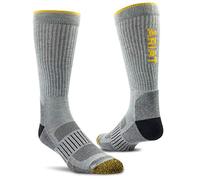 ARIAT High Performance Crew Tek Breathable Poly Blend Work Boot Sock, 2-Pair Pack, Grey, Medium