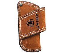ARIAT Knife Sheath, Tan, Embossed Logo | Signature branding, rugged construction, vertical belt loop, utility accessory, classic western design
