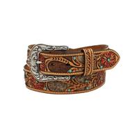 ARIAT Ladies Calf Hair Underlay Red Flower Belt, Tan, Medium