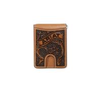 ARIAT Men’s Embossed Banner Money Clip Bifold Wallet, Floral Embossed Leather | Tan