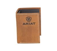 Ariat Men’s Leather Trifold Wallet with Embossed Logo and Contrast Stitching, Medium Brown