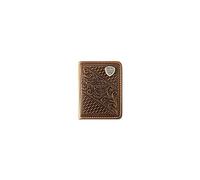 ARIAT Men's Bifold Flip Leather Wallet with Basket Weave & Floral Embossing and Shield Concho