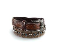 Ariat Men's Blue Crystal Barbed Center Western Belt, Brown, 36