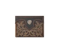 ARIAT Men's Boot Stitch Shield Bifold Wallet with Removable Pass Case, Embroidered Leather, Brown