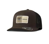 Ariat Men's Brown Flexfit 110 Trucker Cap with American Flag Patch, Brown, One Size