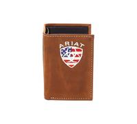 Ariat Mens Brown Western American Flag Leather Wallet with Shield Embroidery