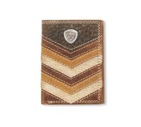 ARIAT Men's Calf Hair Chevron Patchwork Leather Trifold Wallet with Shield Concho