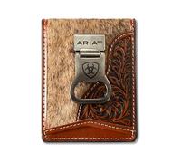 ARIAT Men's Calf Hair Floral Embossed Bottle Opener Leather Money Clip