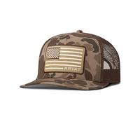 Ariat Men's Camo Richardson 112 Trucker Cap with Embroidered American Flag Patch, Brown, One Size