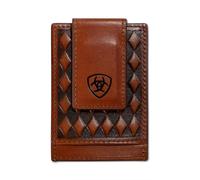 ARIAT Men's Diamond Embossed Card Case with Money Clip, Leather, Brown