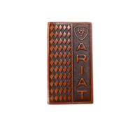 ARIAT Men's Diamond Embossed Rodeo Wallet, Genuine Leather, Shield Logo, Brown