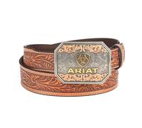 Ariat Men's Floral Embossed Taper Belt, Tan, 32