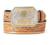 Ariat Men's Floral Embossed Taper Belt, Tan, 38