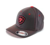 ARIAT Men's Gray Red Flex Fit Hat Baseball Cap, L-XL