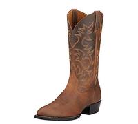 ARIAT Mens Heritage Embroidered Round Toe Pull On Casual Boots Mid Calf - Brown, Distressed Brown, 8 UK
