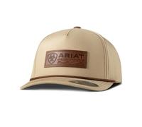 ARIAT Men's Khaki Flexfit 110 Cap with Embossed Leather Patch, Khaki, One Size