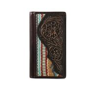ARIAT Men's Leather Rodeo Wallet with Floral Tooled Design and Wool Southwestern Pattern
