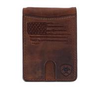 Ariat Mens Money Clip Bifold Leather Distressed USA Flag Brown