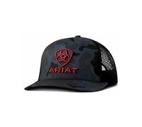 ARIAT Men's Navy Camo Richardson 112 Trucker Cap with Red 3D Embroidered Logo, Black/Navy, One size