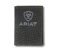 ARIAT Men's Pebbled Bull Hide Leather Wallet Collection - Bifold & Trifold Styles, Black, 4" x 3" x 3/4", Trifold