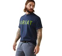 Ariat Men's Rebar Cotton Strong Block T-Shirt, Navy Heather/Lime, XL