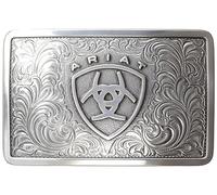 ARIAT Men's Rectangle Filagree Shield Buckle Belt, Silver, One Size