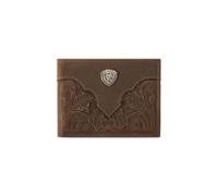 ARIAT Men's Scroll Embossed Overlay Bifold Wallet with Removable Pass Case, Leather, Medium Brown