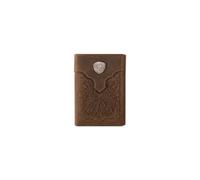 ARIAT Men's Scroll Embossed Overlay Trifold Wallet, Shield Concho, Leather, Medium Brown