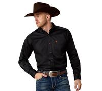ARIAT Men's Solid Twill Classic Fit Shirt Long Sleeve Western Button, Black, XL