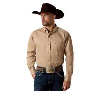 ARIAT Men's Solid Twill Shirt-dotd, Khaki, Large