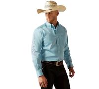ARIAT Mens Team Blue Logo Long Sleeve Button Down Shirt, Light Blue/Blue, XXL