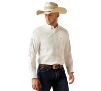 ARIAT Mens Team Blue Logo Long Sleeve Button Down Shirt, White/Khaki, XL