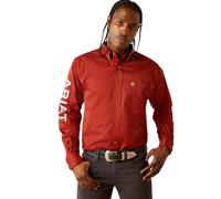 Ariat Men's Team Logo Twill Classic Fit Shirt, Dark Red/Khaki, Large