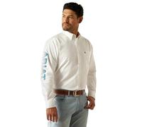 Ariat Men's Team Logo Twill Classic Fit Shirt, White/Teal, Large