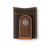 Ariat Men's Tooled Magnetic Money Clip Card Wallet, Brown
