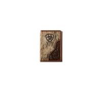 ARIAT Mens Tri-fold Wallet Leather Calf Hair Laser Etched Logo Brown A3564402