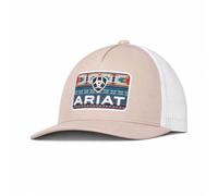 Ariat Men's Trucker Cap with Southwest Design Patch and Snapback Closure (Beige)