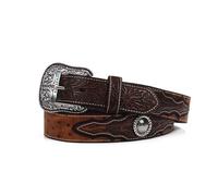 ARIAT Men's Western Belt, Faux Ostrich Textured, Embossed Tabs, Silver Conchos, Removable Buckle, Brown, Sizes 32-46, Brown, 42