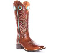 Ariat Round Up Ryder In Brown Blue Square Toe Tall Cowboy Boot Size UK 3 - 9