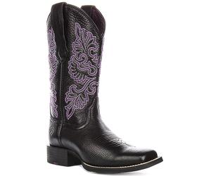 Ariat Round Up Stretch Wide Square Toe Mid Womens Boots In Black Purple UK 3 - 9
