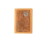 ARIAT Trifold Floral Embossed Logo Wallet, Nutmeg