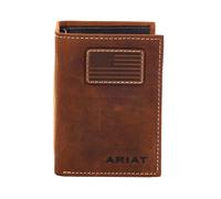 Ariat Trifold Wallet USA Flag Patch Medium Brown One Size, Medium Brown, One Size, Trifold Wallet Usa Flag Patch