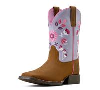ARIAT unisex-child Wild Bloom Wide Square Toe Western Boot, Distressed Brown, 12