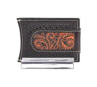 ARIAT Western Money Clip Men Cross Floral Card Case Med Brown A3557444, Medium Brown, One Size