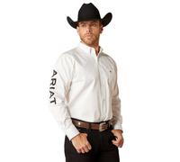 ARIAT White Team Logo Twill Classic Fit Men's Longsleeve Shirt 10046825, White, XL