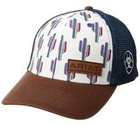 Ariat Women's Cactus Design Cap with Faux Leather Patch and Mesh Back, White/Blue, One Size