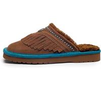 ARIAT Women's Jackie Square Toe Warm Soft Genuine Suede Leather Indoor Outdoor Slippers with Plush Collar, Fringe, 6.5 UK