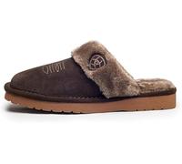 ARIAT Women's Jackie Square Toe Warm Soft Genuine Suede Leather Indoor Outdoor Slippers with Plush Collar, Chocolate, 6.5 UK