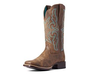ARIAT Women's Primera Stretch Intricate Pattern ATS Western Leather Mid Calf Boots (Brown Blue, UK 4)